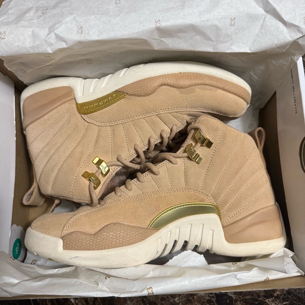 Vachette Tan Jordan 12’s, 7.5 Women’s, 6Y, Suede Sneakers, Jordan Footwear